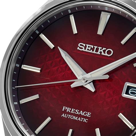 Seiko Presage Sharp Edge Series Automatic Red Dial Silver Stainless Steel Mens Watch SPB227J1 ...