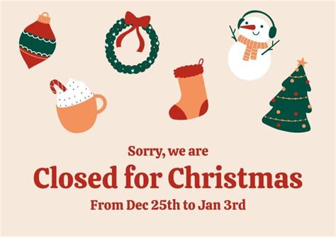 Free Cute Hand-drawn Closed for Christmas Sign template