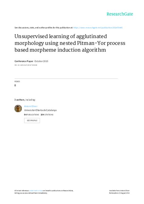 (PDF) Unsupervised learning of agglutinated morphology using nested Pitman-Yor process based ...