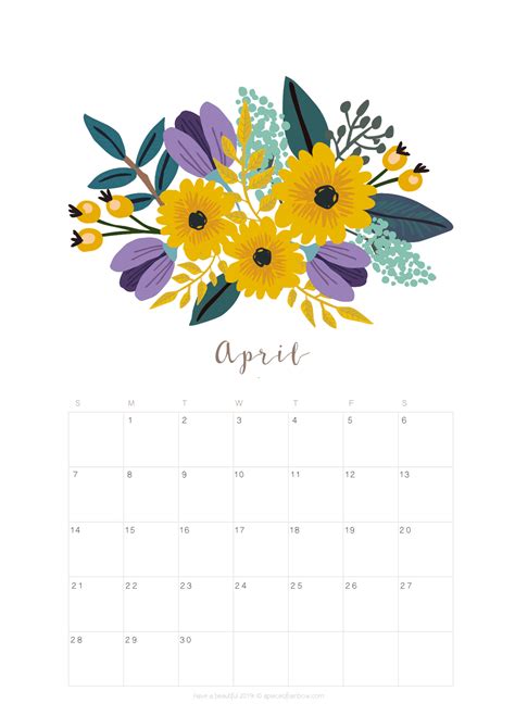 Printable April 2019 Calendar Monthly Planner {2 Designs: Flowers & Modern} - A Piece Of Rainbow