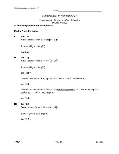 Double Angle Identities Worksheet - Onlineworksheet.my.id