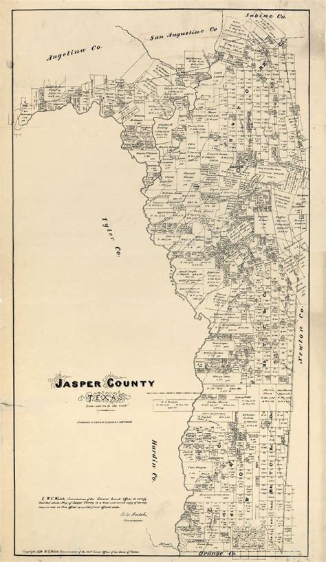 "1879 Map of Jasper County Texas 22\" x 38\" Full Color Map Reproduction Plotted on Heavy Weight ...