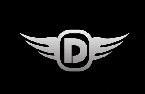 D alphabet letter logo for business and company with wings and black and white grey color ...