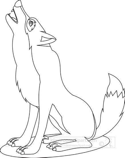 Animal Outline Clipart-black white outline clipart of howling gray wolf