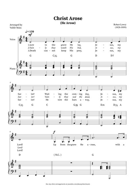 Christ Arose (He Arose) - Voice an Piano (with chords in G) (arr. Valdir Maia) Sheet Music ...