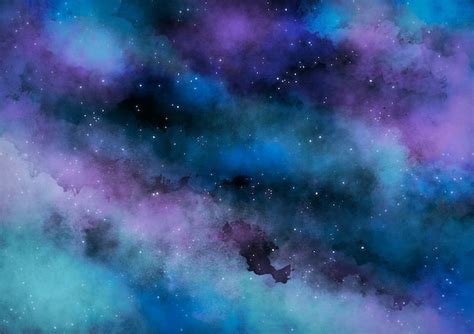 Free Vector | Turquoise watercolor galaxy nebula background