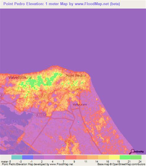 Elevation of Point Pedro,Sri Lanka Elevation Map, Topography, Contour