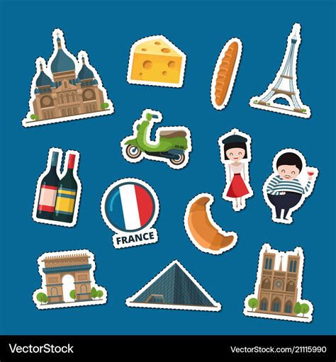 France sights stickers Royalty Free Vector Image