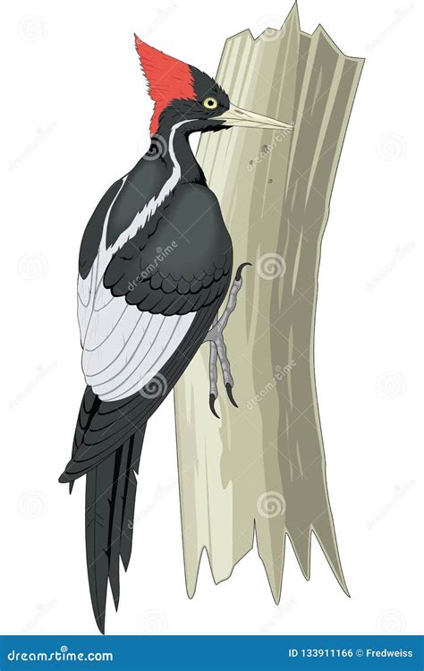 Ivory Billed Woodpecker on Tree Trunk Illustration Stock Vector ...