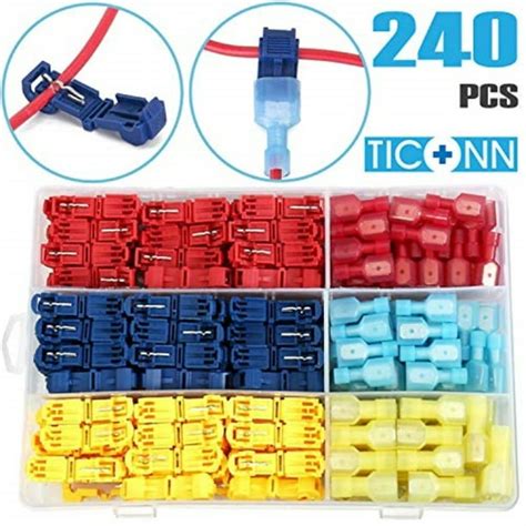 ticonn 240pcs t-tap wire connectors, self-stripping quick splice electrical wire terminals ...