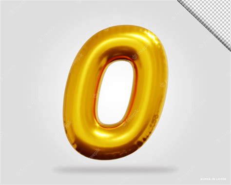 Premium PSD | 3d render of golden alphabet number 0 balloon style