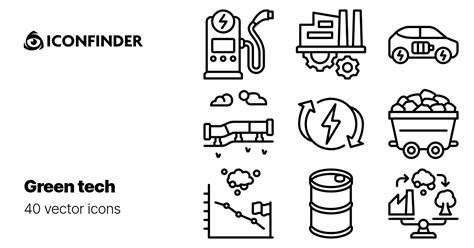 the green tech line icons are shown in black and white, including an electric car