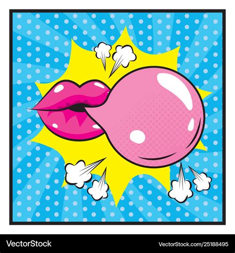 Pop art mouth with bubble gum and star Royalty Free Vector