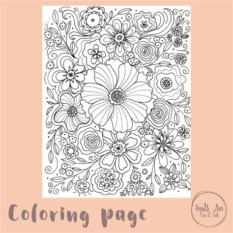 Flower Coloring Page, Floral Coloring Page, Adult Coloring Page ...