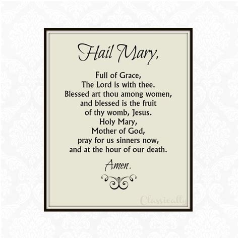 Hail Mary Prayer Printable Catholic Rosary Prayer Print