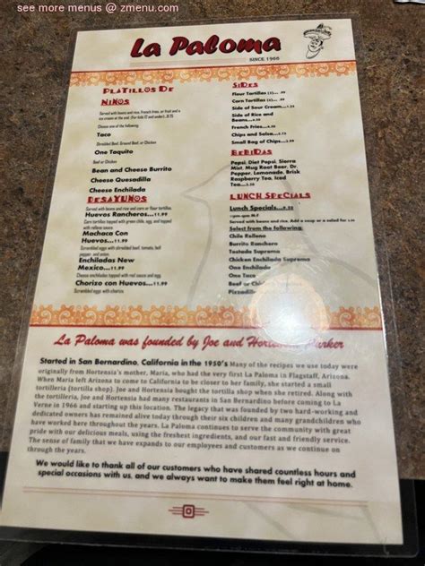 Online Menu of La Paloma Mexican Restaurant Restaurant, La Verne, California, 91750 - Zmenu