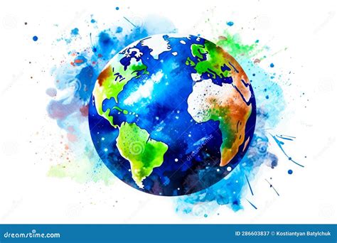 Watercolor Painting of the Earth with Splash of Paint on it Stock ...