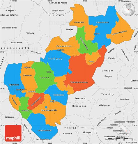 Political Simple Map of Queretaro, single color outside, borders and labels