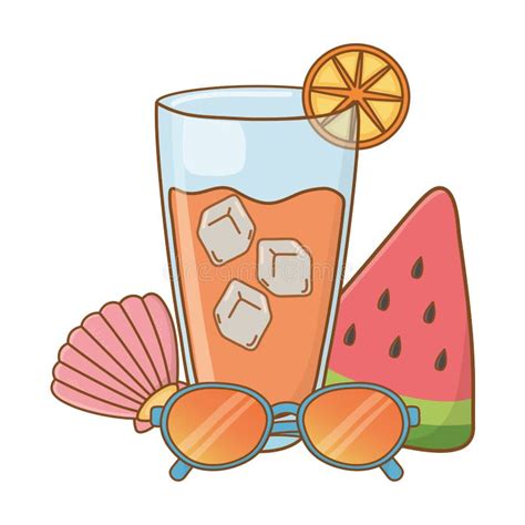 Drinks and Summer Time Objets Cartoon Stock Vector - Illustration of paradise, resort: 147155862