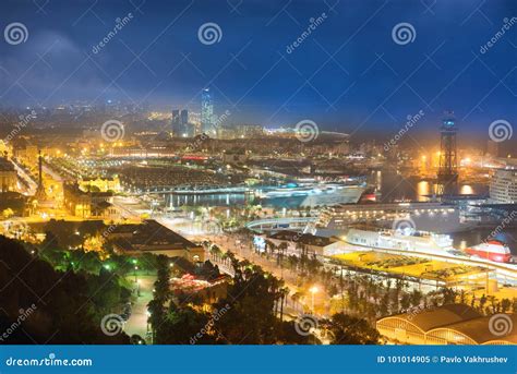 City of Barcelona at night stock image. Image of dusk - 101014905