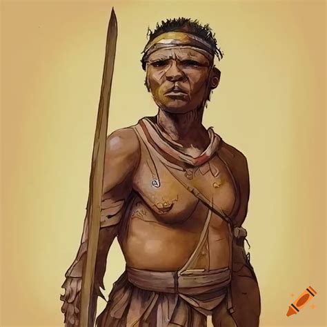 Bushman-inspired warrior wearing plate armor on Craiyon
