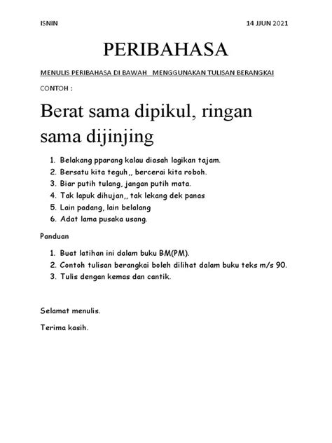 Latihan Contoh Tulisan Berangkai / Pdpr Bahasa Melayu Tahun 5 1 ...