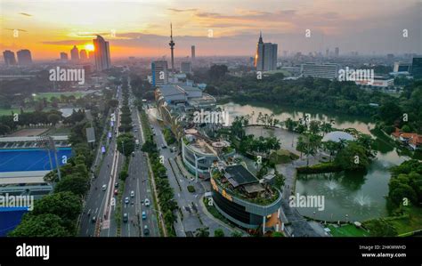 Aerial view of Senayan Park Mall Jakarta in the afternoon. Jakarta, Indonesia, February 6 2022 ...