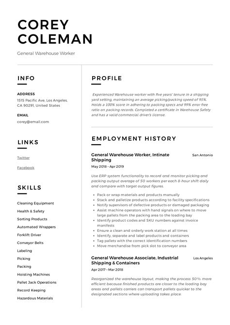 Divine Resume Summary Examples For Warehouse Worker Of Professional Cv