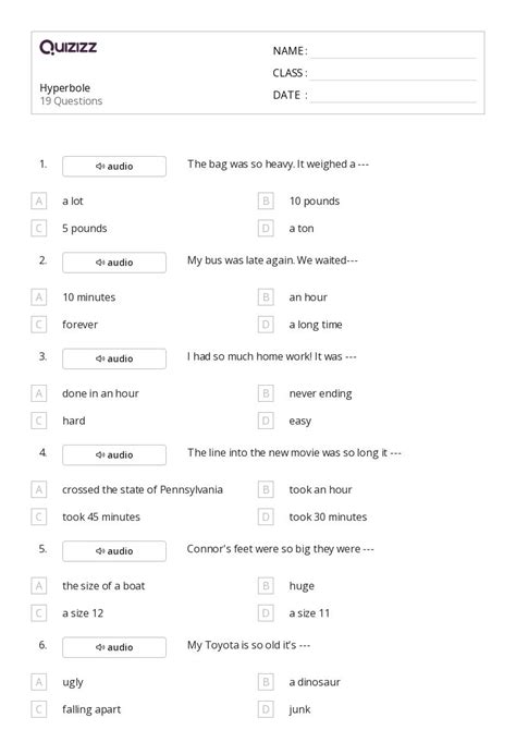 50+ Hyperbole worksheets for 6th Grade on Quizizz | Free & Printable