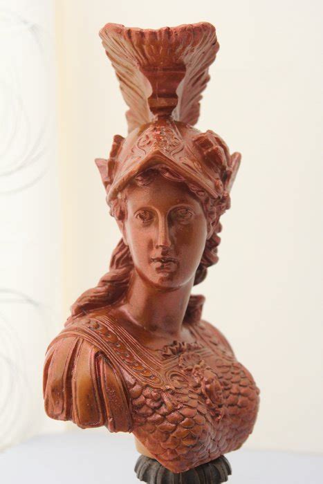 Gorgeous sculpture depicting the bust of the Roman mythological goddess Minerva, symbol of ...