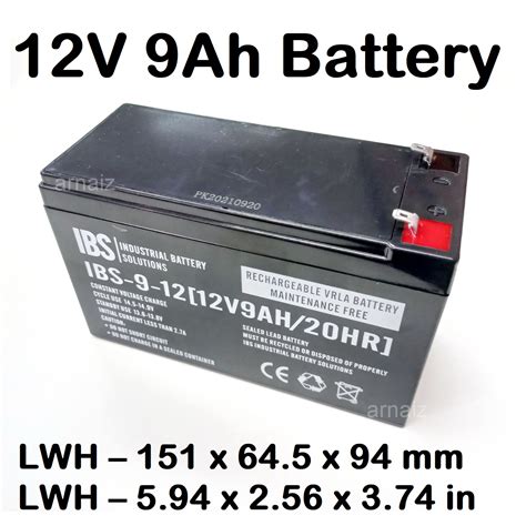 UPS Battery 12V 9Ah 20hr 12 Volts 9 Ampere Rechargeable Valve Regulated ...