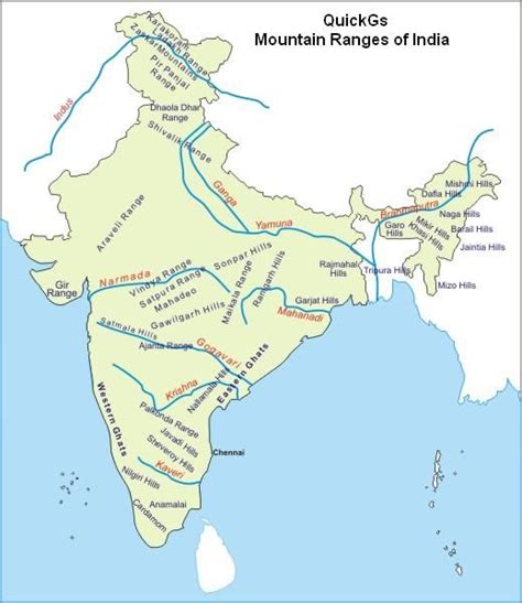 Mountain Ranges of India - QuickGS.com | India map, India world map, Indian river map