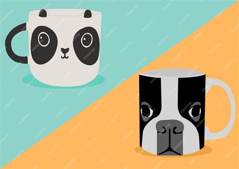 Premium Vector | Vector illustration of ceramic animal face printed mugs