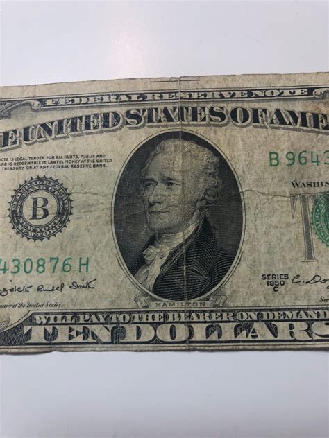 1950 C Ten Dollar Bill $10 Federal Reserve 1950 New York Misprint Off Center | eBay