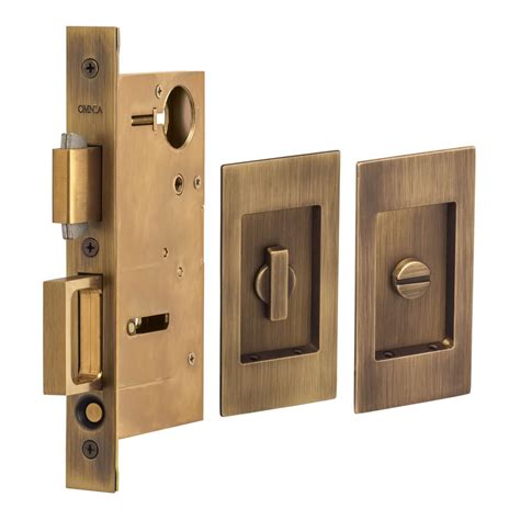 Pocket Door Hardware - Small Modern Rectangle Privacy Pocket Door Mortise Lock in Antique Brass ...