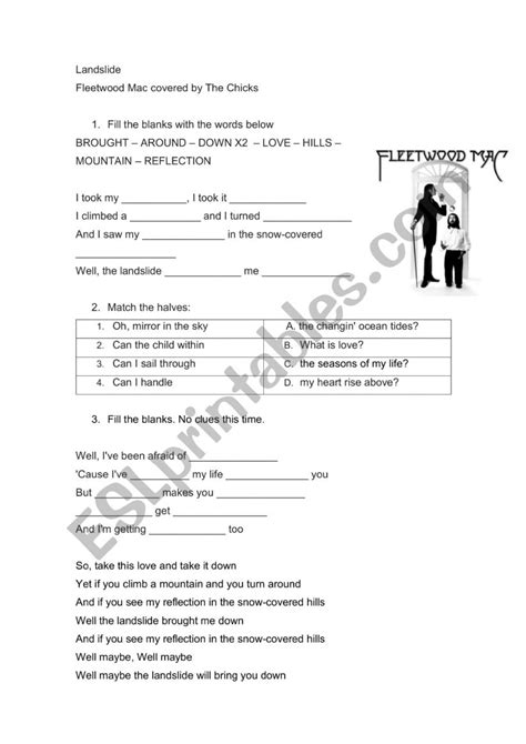 Landslide song - ESL worksheet by natashaW4