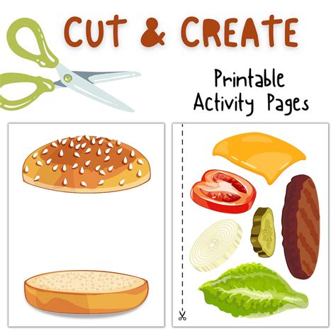 Printable Hamburger Craft, Cut and Paste Build A Burger Assembly Kit ...