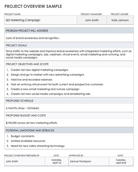 Free Project Overview Templates | Smartsheet