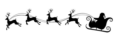 Santa Claus Riding Sleigh Pulled By Reindeers Vector Christmas Black ...