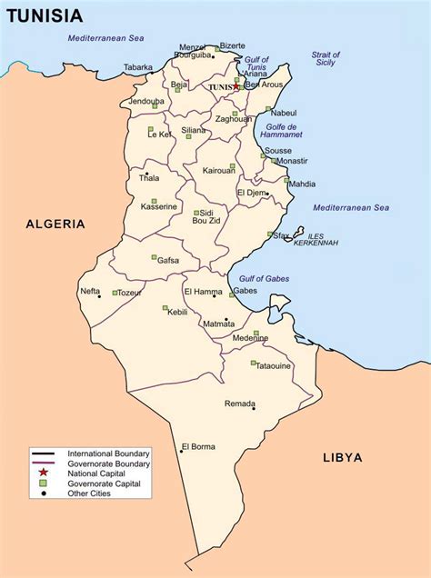 Detailed administrative map of Tunisia with cities. Tunisia detailed administrative map with ...