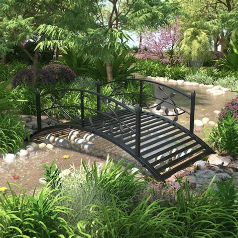 FUFU&GAGA 4 ft. Decorative Metal Garden Bridge Arch Bridge with Railings for Outdoor, Backyard ...