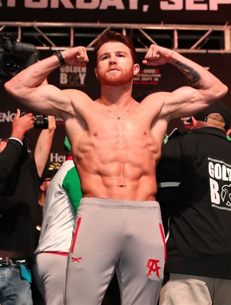 Canelo Alvarez poses during his official weigh-in at T-Mobile Arena on ...