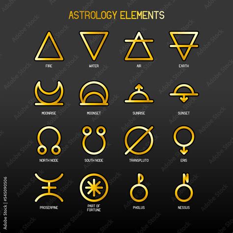 ASTROLOGY ELEMENTS zodiac horoscope thin line label linear design ...