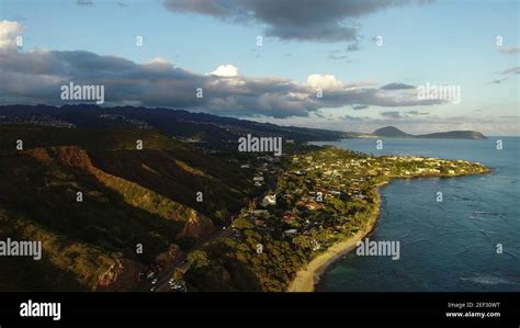 Aerial drone photo of the Diamond Head Beach Park on the Hawaiian island of Oahu Stock Photo - Alamy