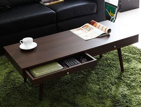 Modern Center Table with 2 Drawers Walnut Finish Living Room Center Table Design Rectangle ...