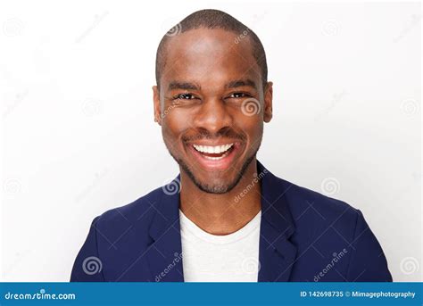 Front Portrait of Handsome Black Man Smiling Against Isolated White ...