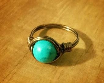Blue Agate Ring Copper Wire Stone Ring Dark by PazHappyCreations