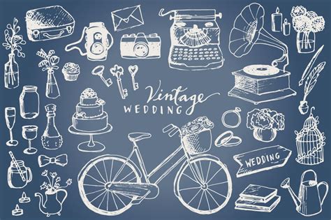 Vintage Wedding Clipart hand drawn clip art vintage | Etsy