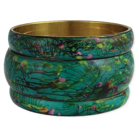 Zad Jewelry ZAD Teal Abstract Print Bangle Set of 3 Bracelets (2 3/4 ...