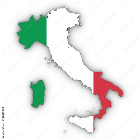 Italy Map Outline with Italian Flag on White with Shadows 3D ...